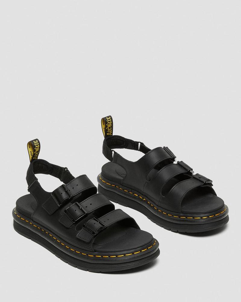 Black Men's Dr Martens Soloman Men's Leather Strap Sandals | CA 641CTV